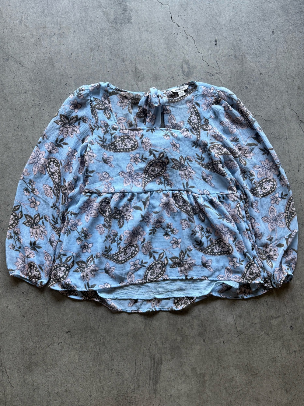 American Eagle Blue Floral Tie-Back Peplum Top Baby Doll Size S